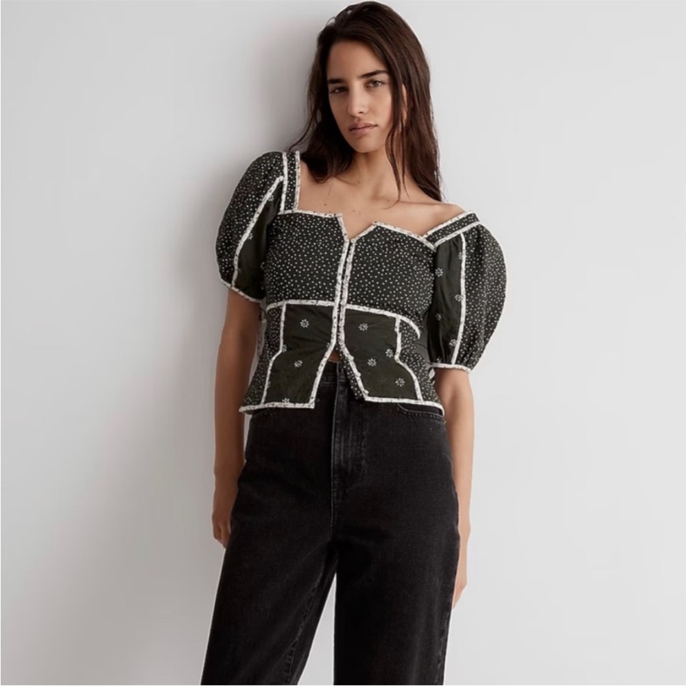 Madewell New Patchwork Puff-Sleeve Crop blouse
